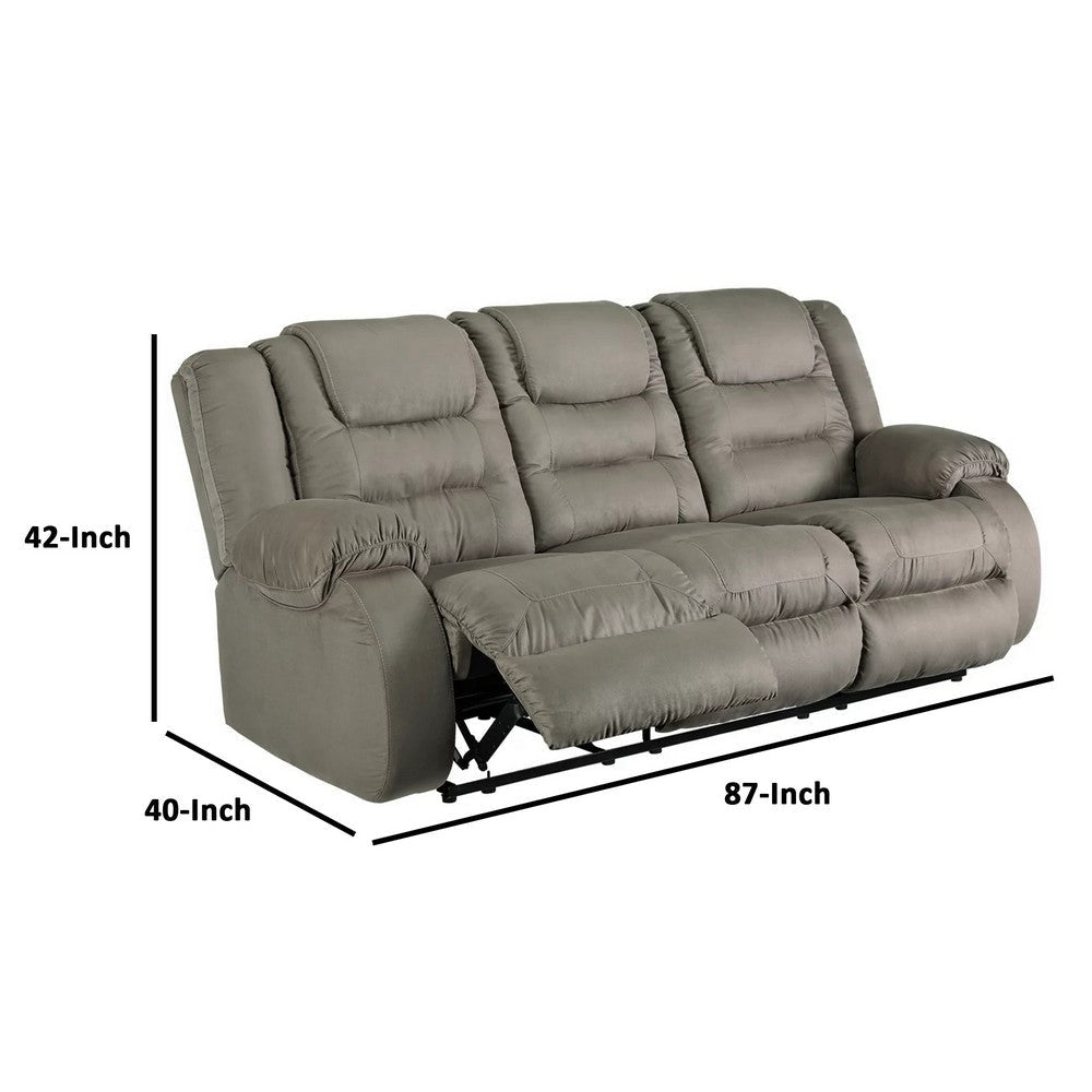 Manual Reclining Sofa with Fabric Upholstery and Pull Tab Gray By Casagear Home BM262309