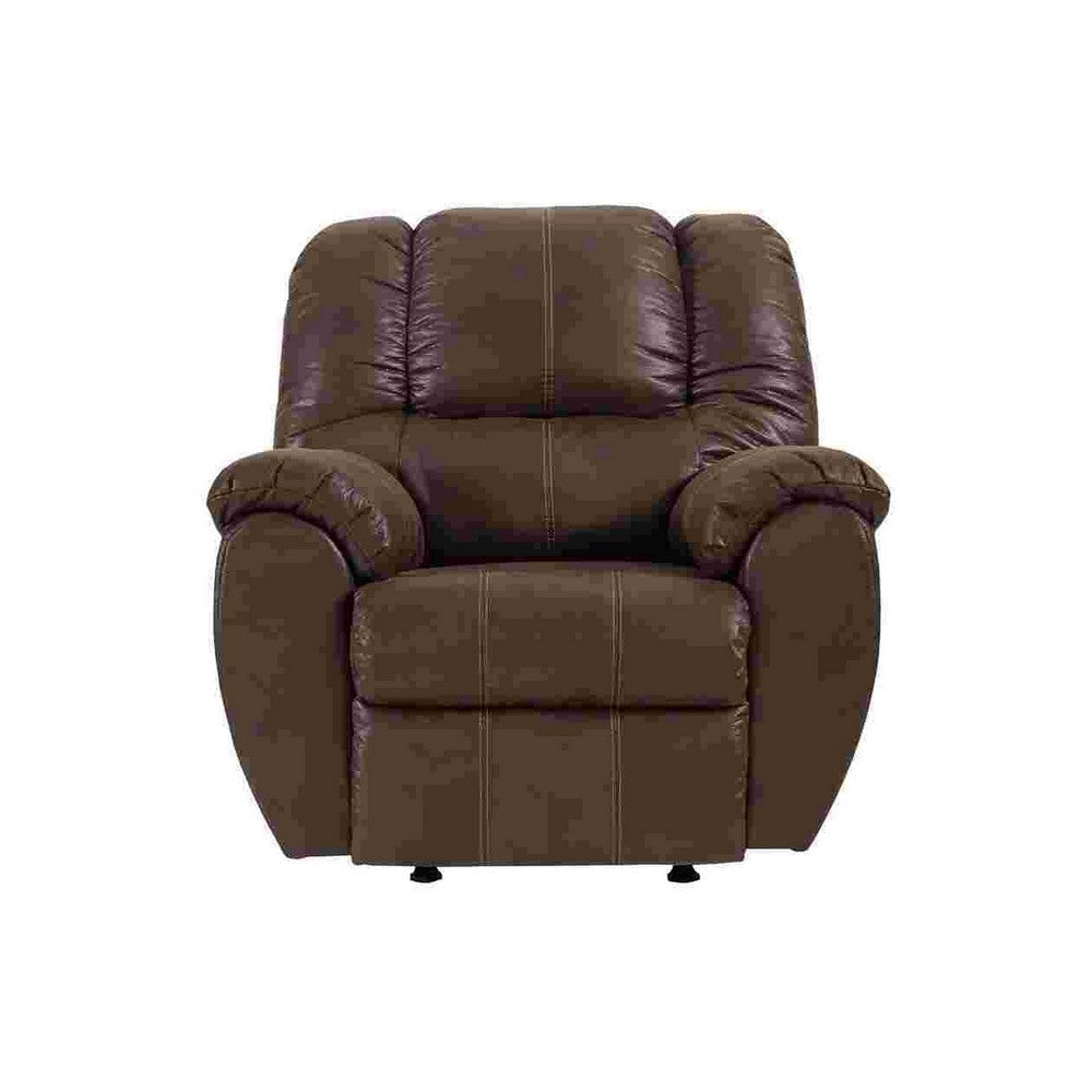 Rocker Recliner with Fabric Upholstery and Jumbo Stitching Brown By Casagear Home BM262312