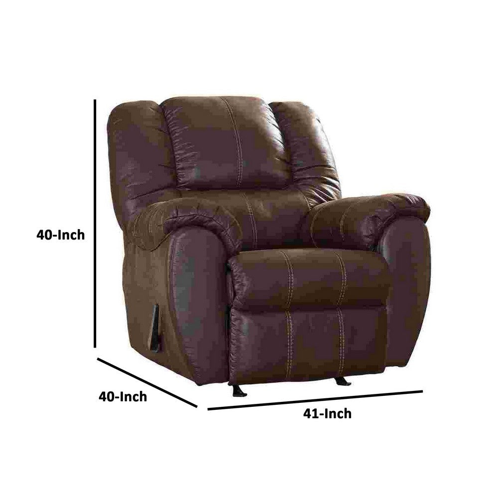 Rocker Recliner with Fabric Upholstery and Jumbo Stitching Brown By Casagear Home BM262312