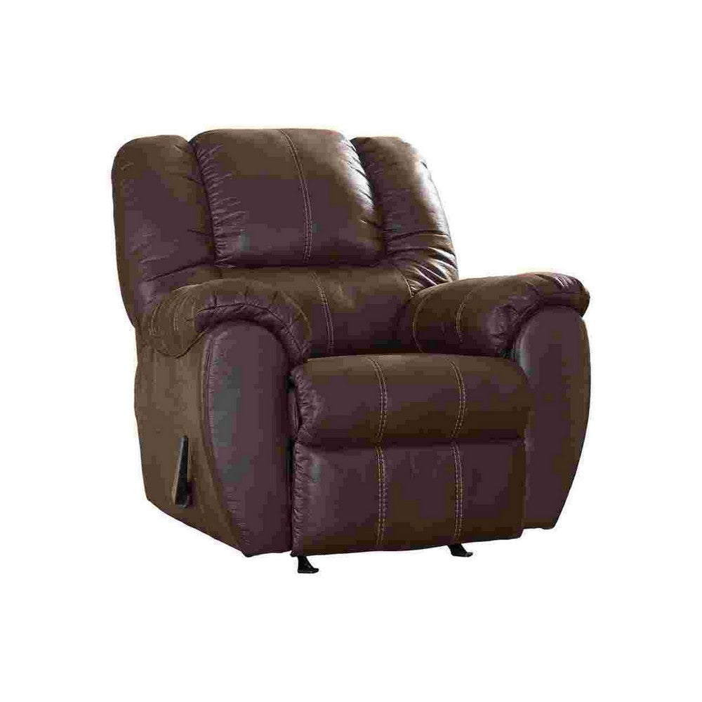 Rocker Recliner with Fabric Upholstery and Jumbo Stitching, Brown By Casagear Home