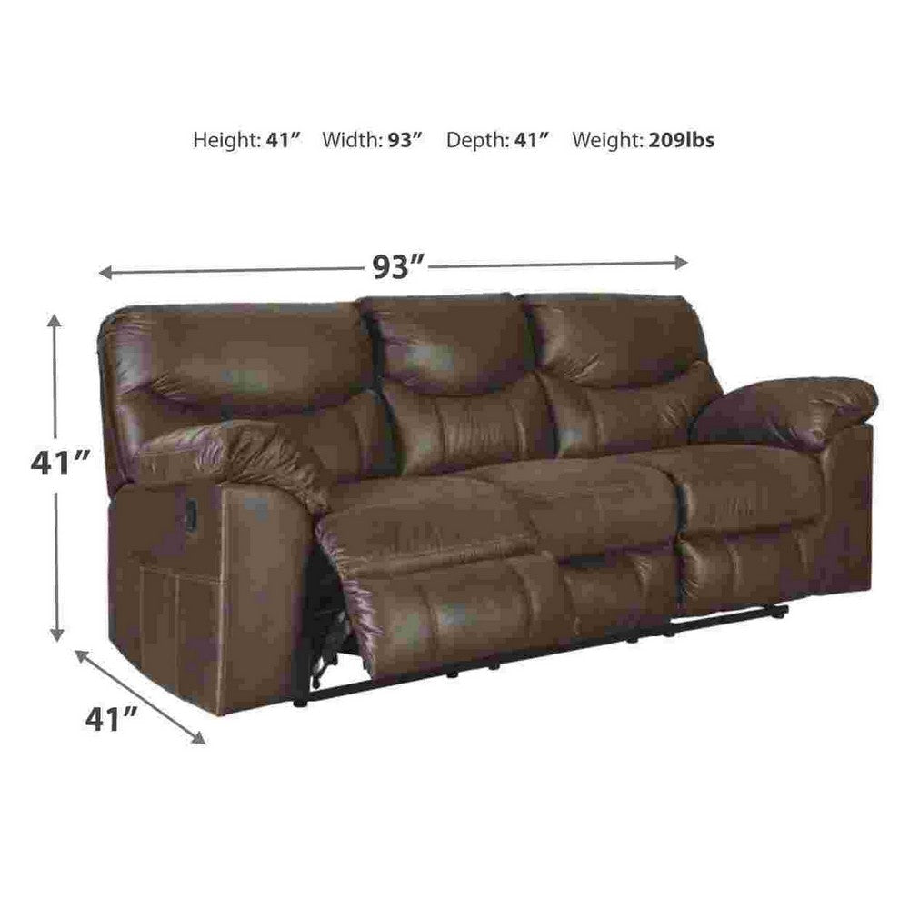 Manual Reclining Sofa with Fabric Upholstery and Pull Tab Brown By Casagear Home BM262344