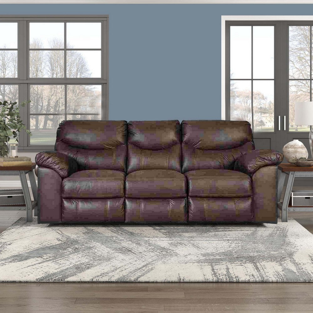 Manual Reclining Sofa with Fabric Upholstery and Pull Tab Brown By Casagear Home BM262344