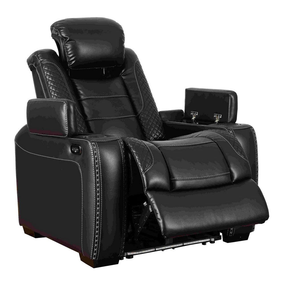 Power Recliner with Adjustable Headrest and LED Lighting, Black By Casagear Home