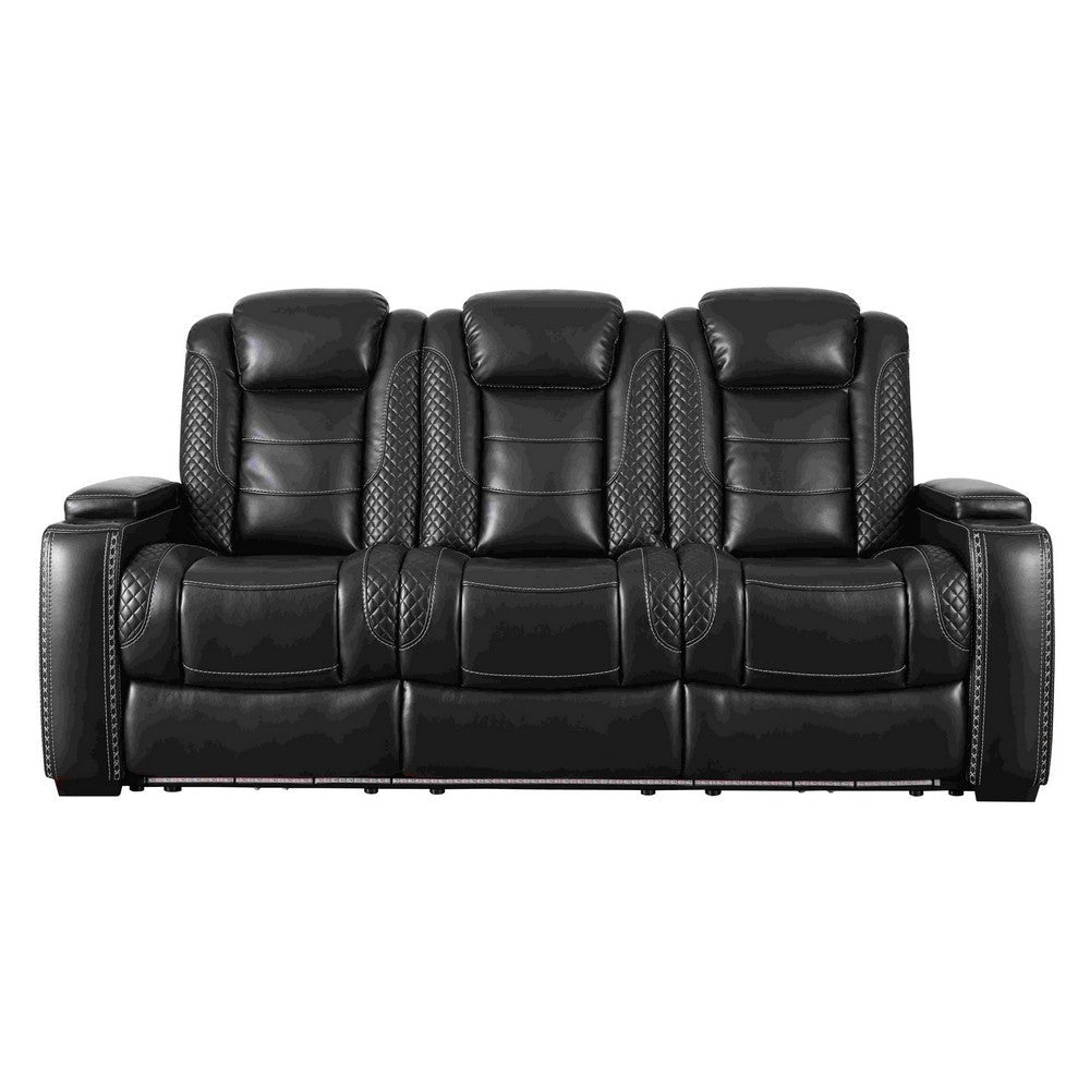 Power Recliner Sofa with Adjustable Headrest and LED Lighting Black By Casagear Home BM262351