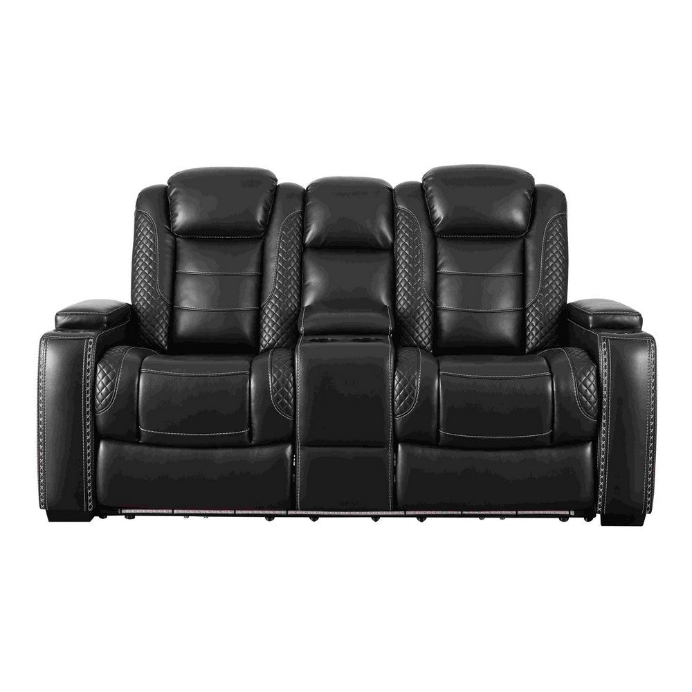 Power Recliner Loveseat with Console and Adjustable Head Black By Casagear Home BM262354