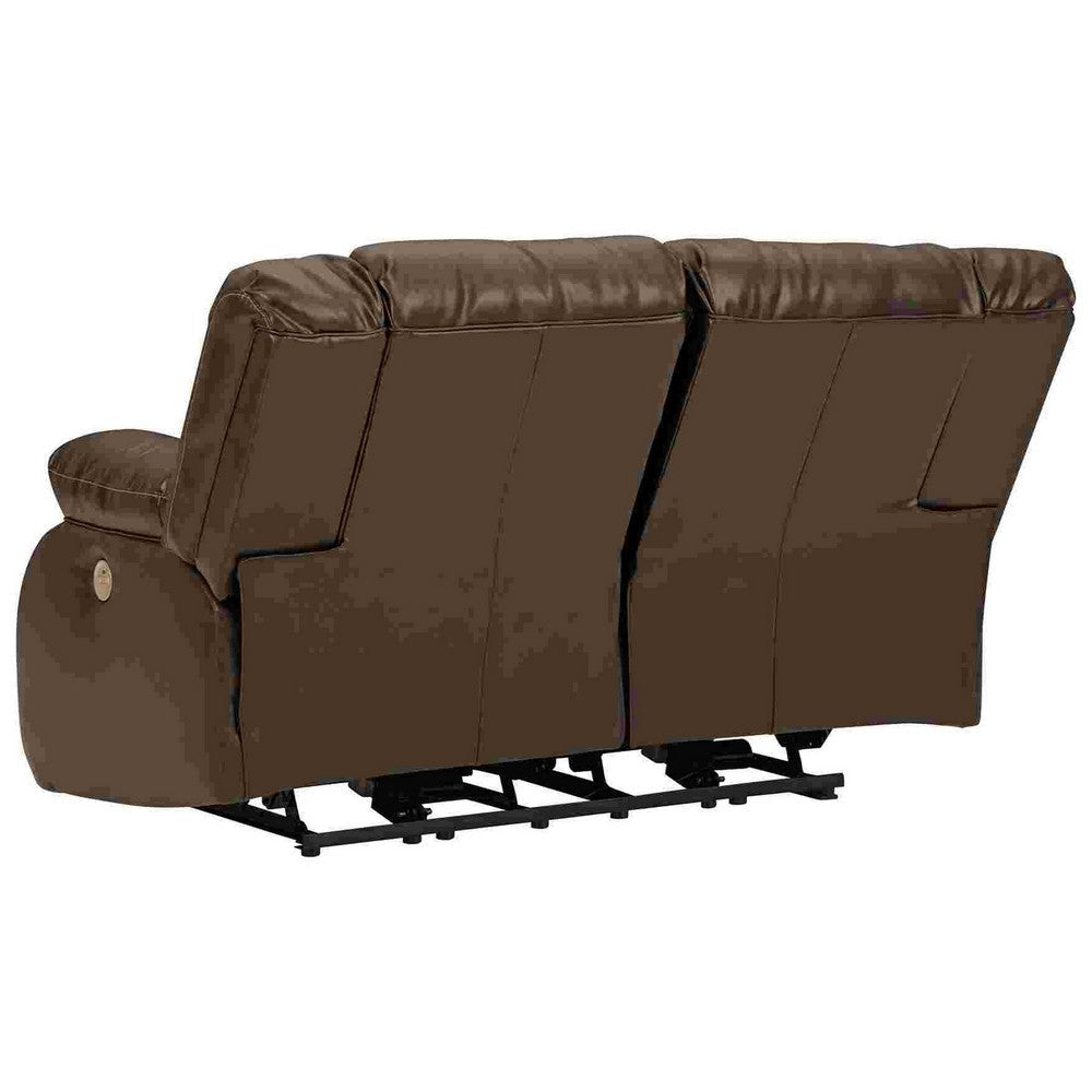 Power Recliner Loveseat with Faux Leather and Zero Draw USB Port Brown By Casagear Home BM262375