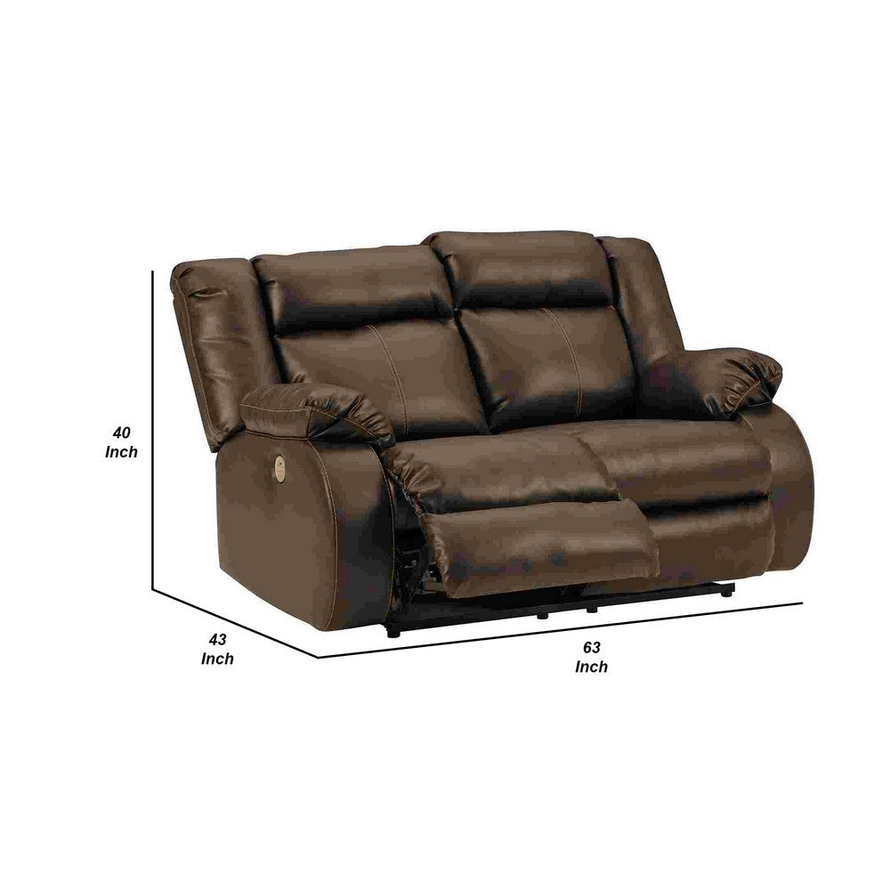 Power Recliner Loveseat with Faux Leather and Zero Draw USB Port Brown By Casagear Home BM262375