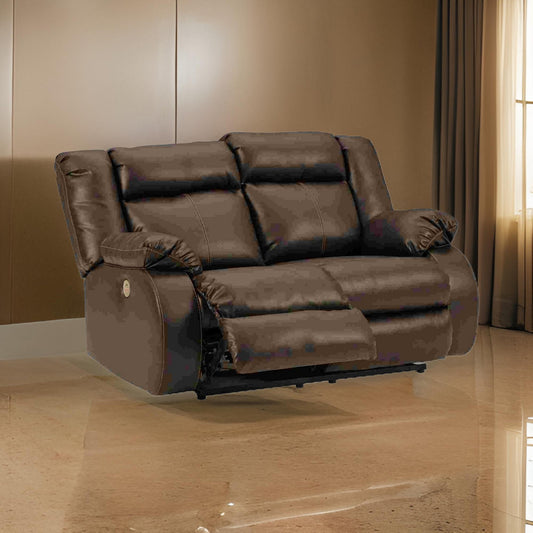 Power Recliner Loveseat with Faux Leather and Zero Draw USB Port, Brown By Casagear Home