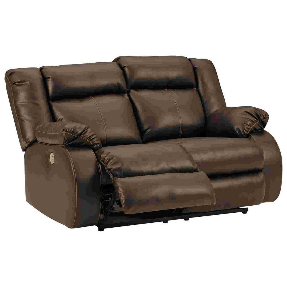 Power Recliner Loveseat with Faux Leather and Zero Draw USB Port, Brown By Casagear Home