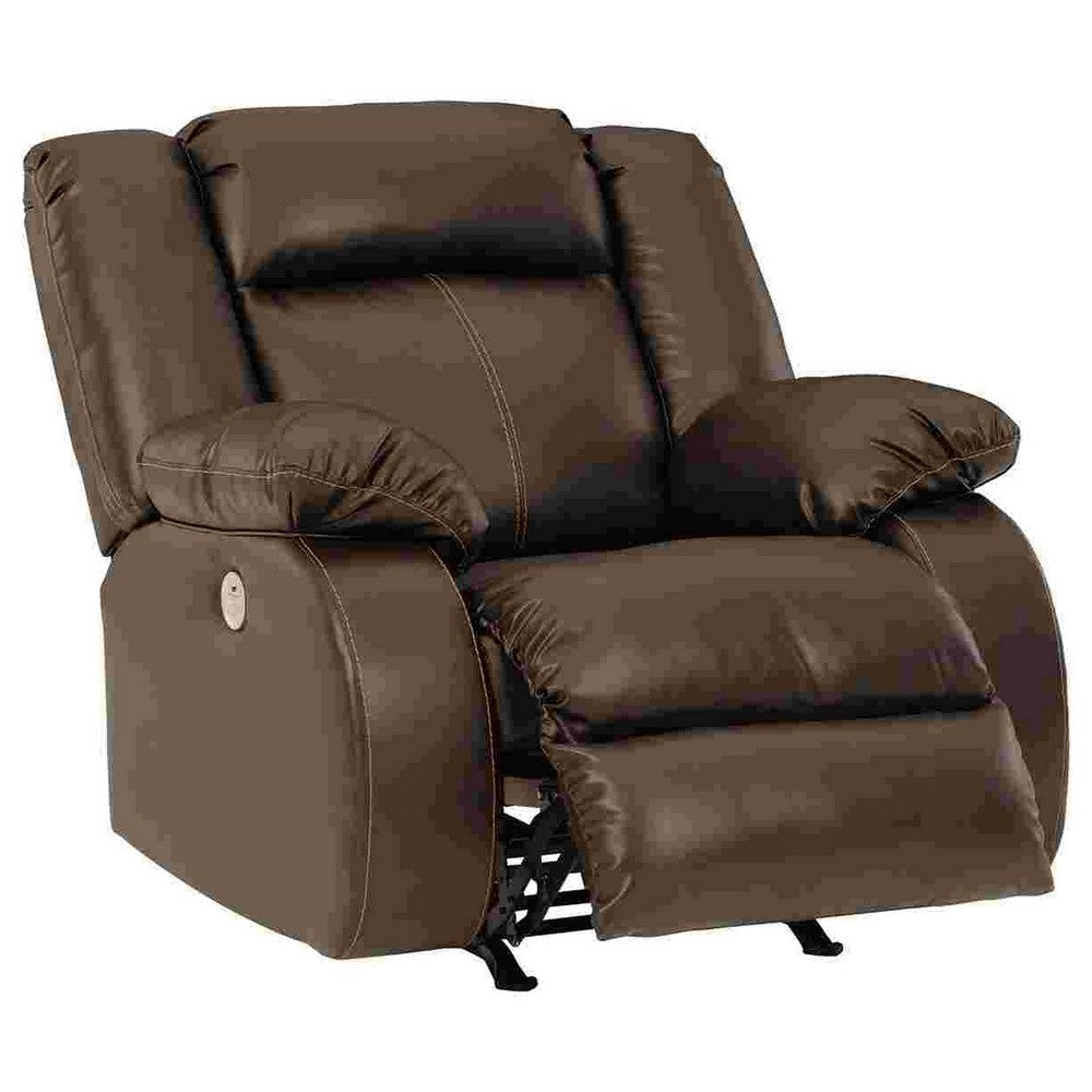 Power Rocker Recliner with Faux Leather and Zero Draw USB Port Brown By Casagear Home BM262378