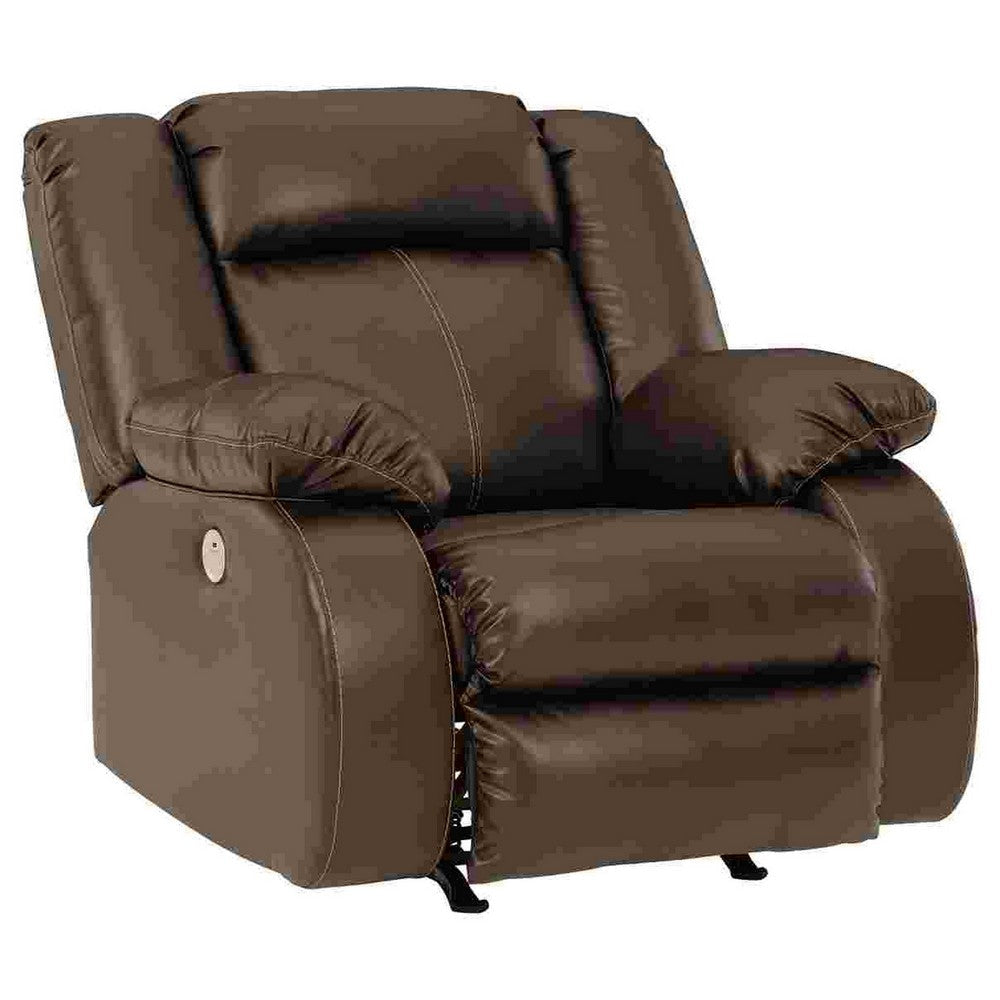 Power Rocker Recliner with Faux Leather and Zero Draw USB Port, Brown By Casagear Home