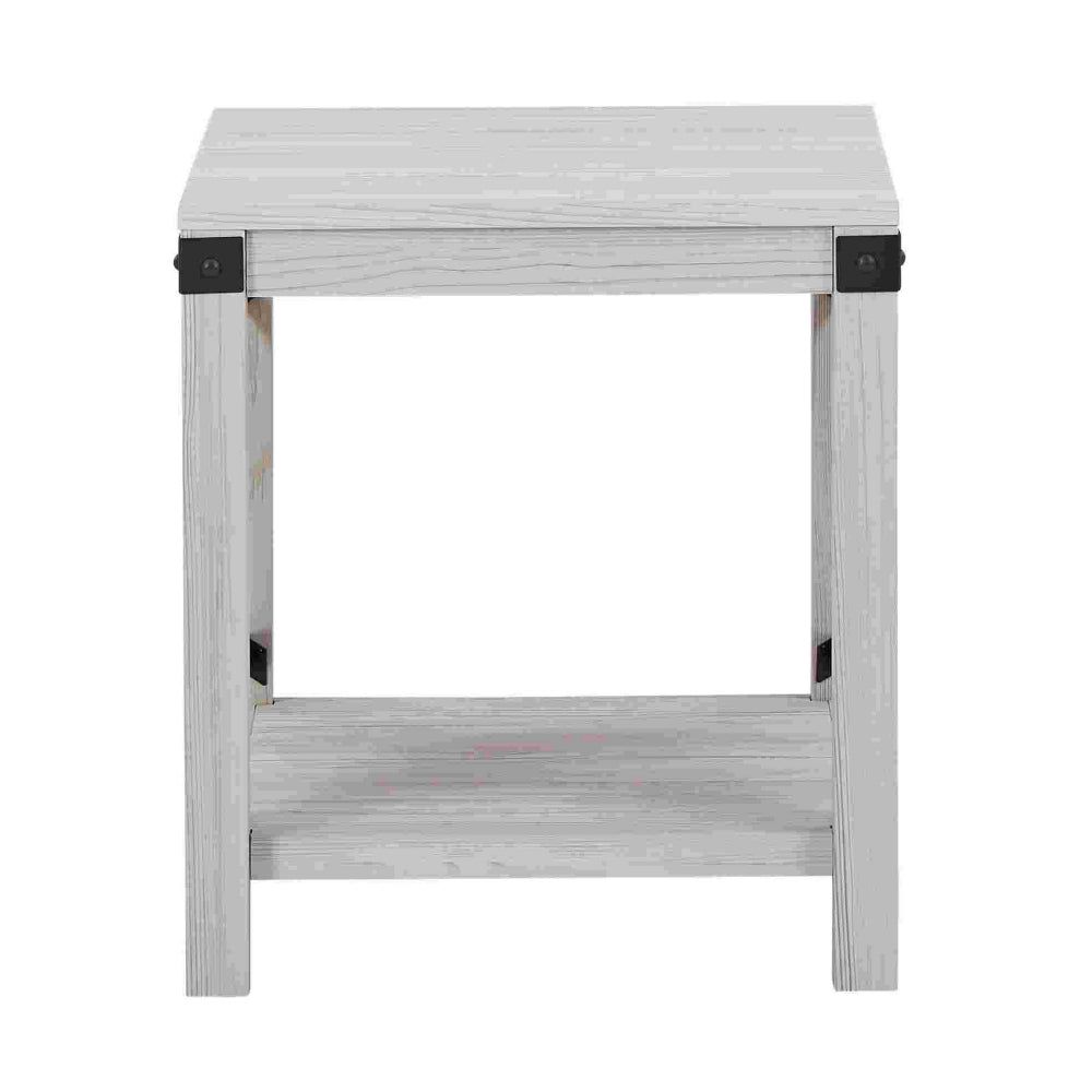 End Table with X Metal Accent and Grain Details White By Casagear Home BM262428