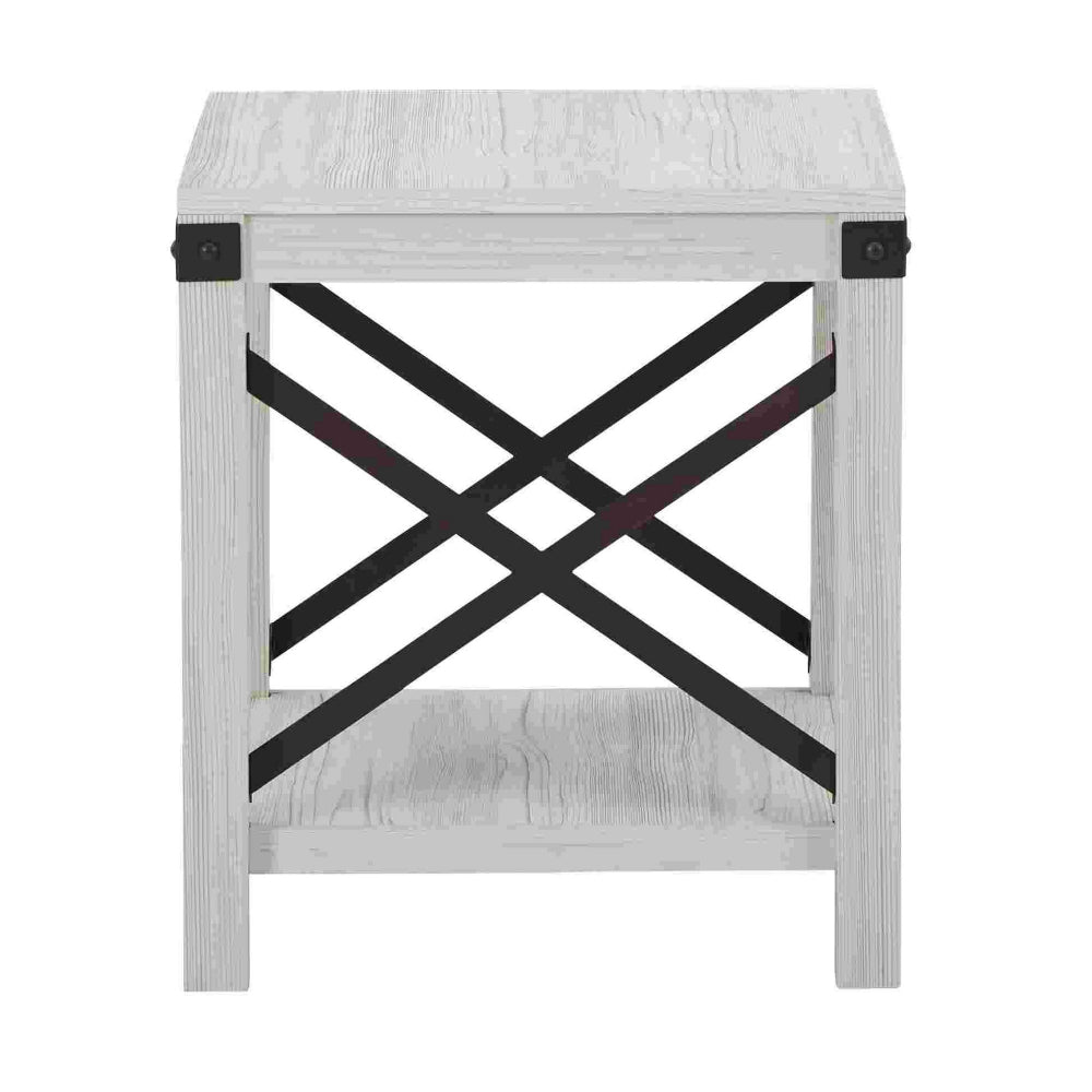 End Table with X Metal Accent and Grain Details White By Casagear Home BM262428