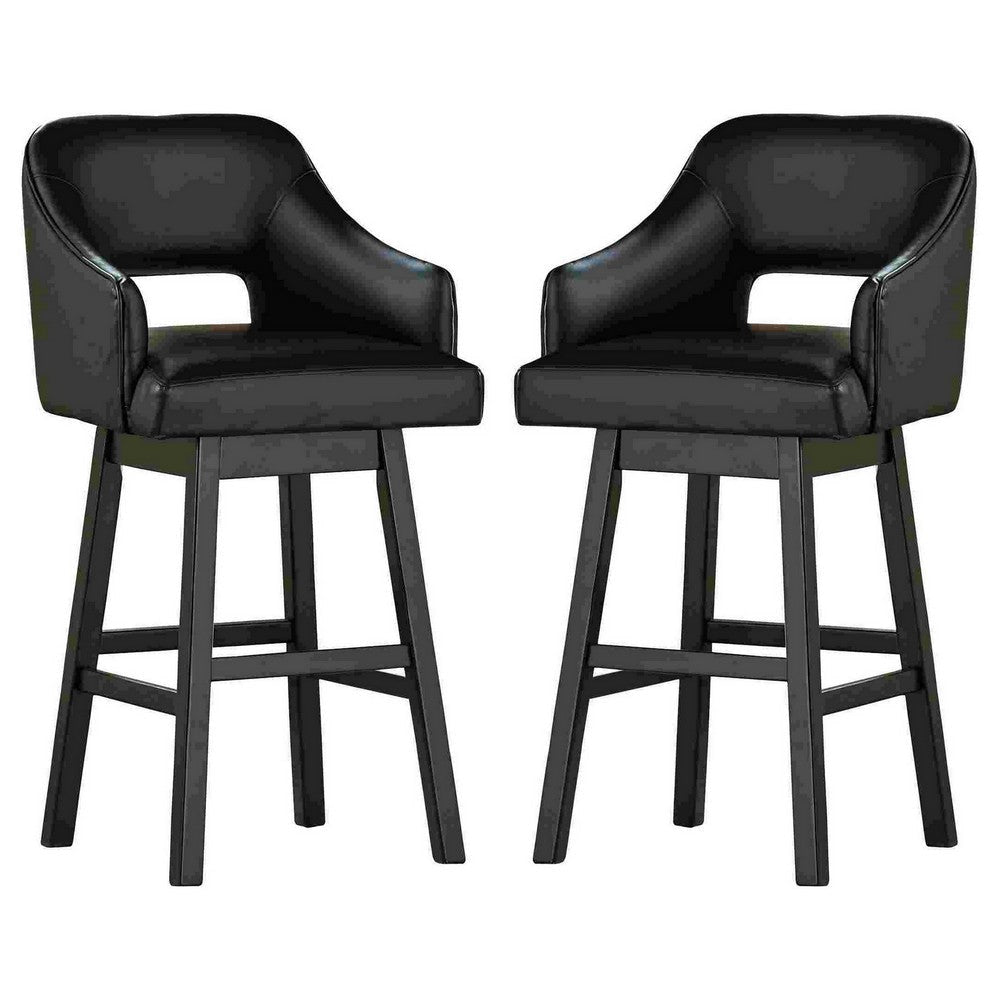 Swivel Barstool with Faux Leather and Countered Back Set of 2 Black By Casagear Home BM262476