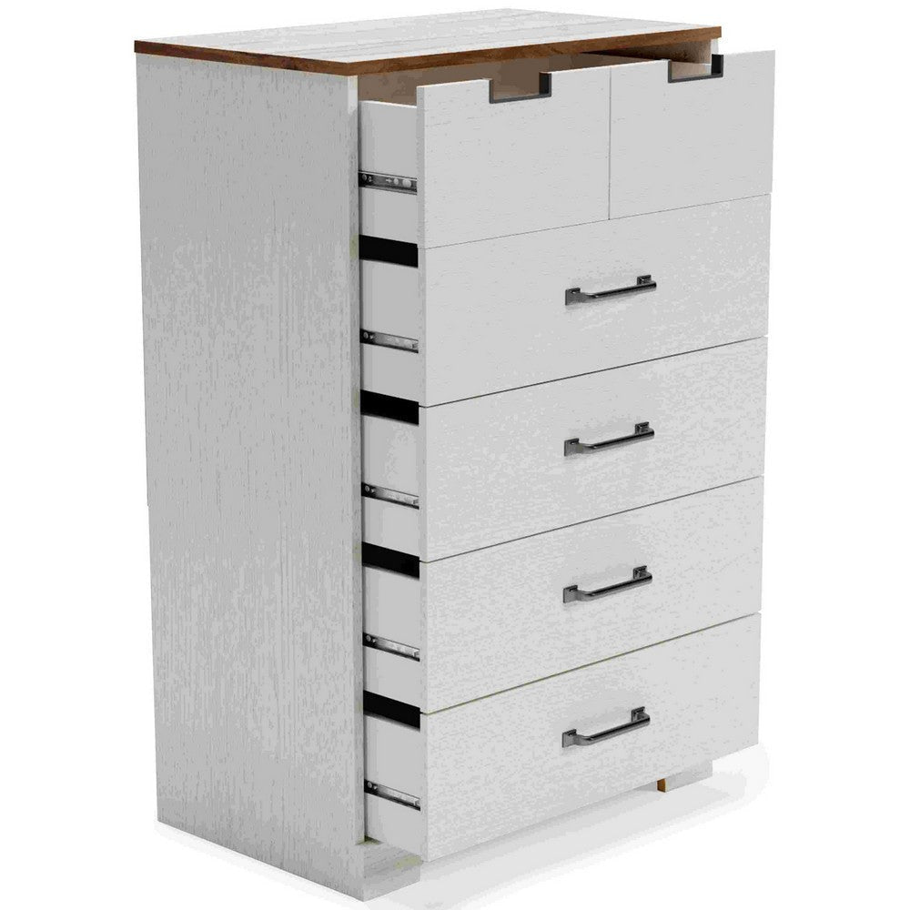 Chest with 5 Drawers and Cut Out Pulls Brown and White By Casagear Home BM262491