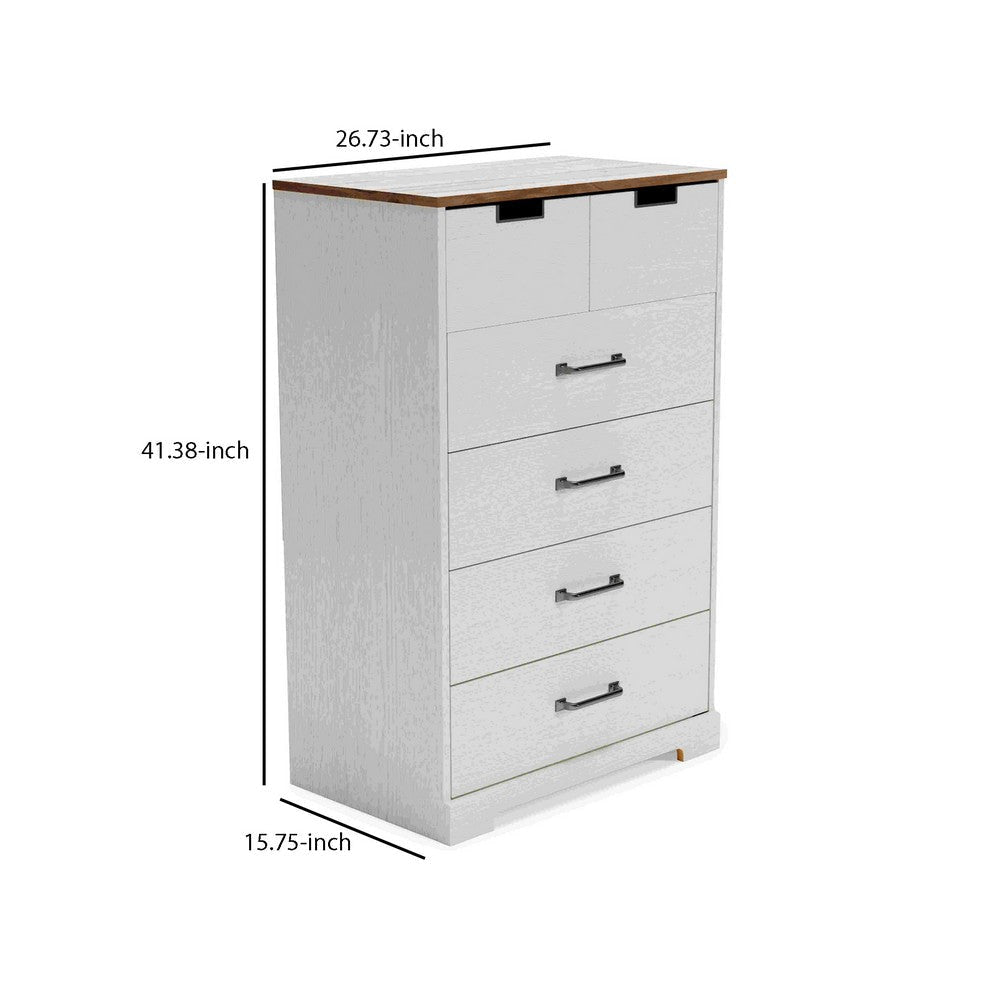 Chest with 5 Drawers and Cut Out Pulls Brown and White By Casagear Home BM262491