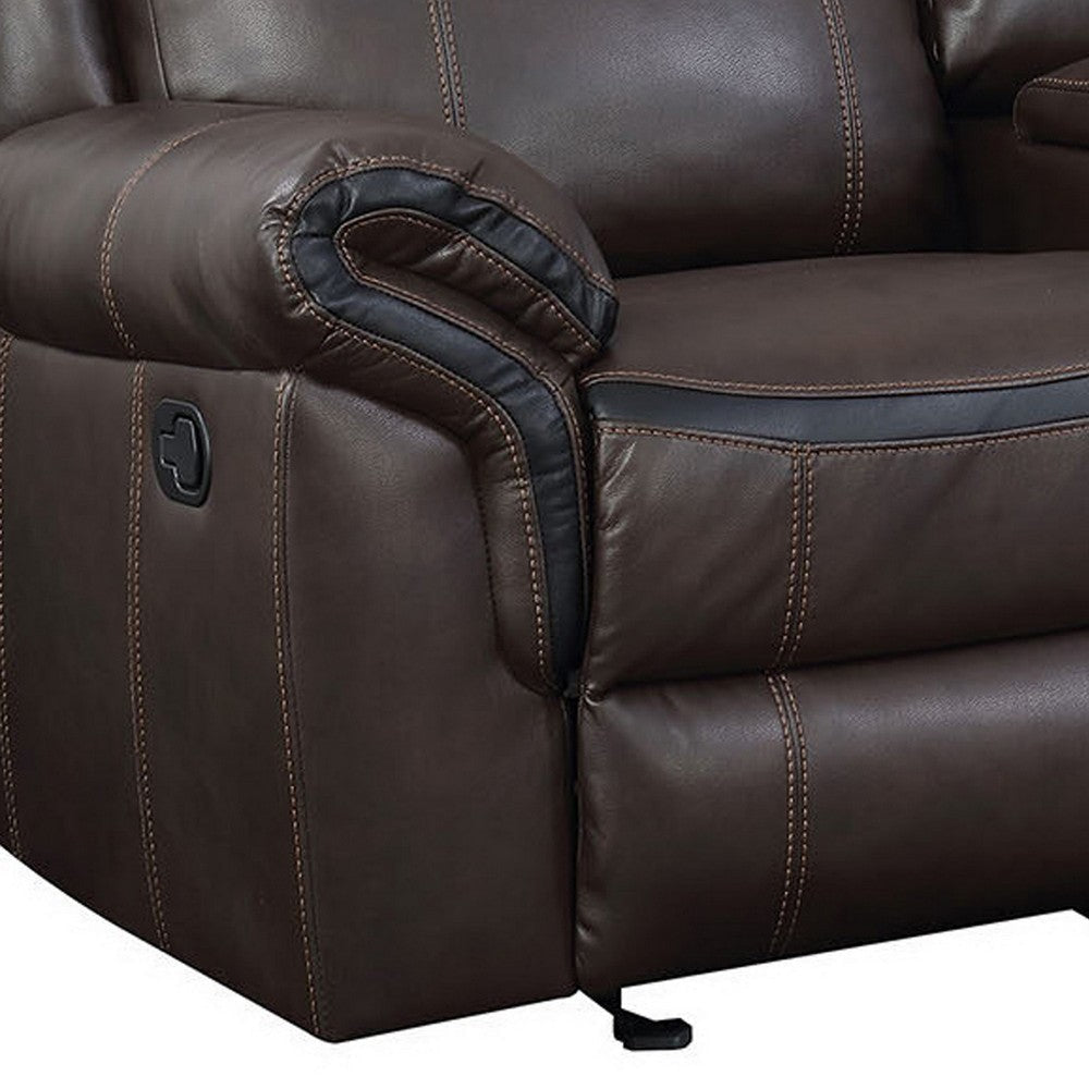 Glider Recliner Loveseat with Leatherette and Flared Padded Arms Brown By Casagear Home BM263109