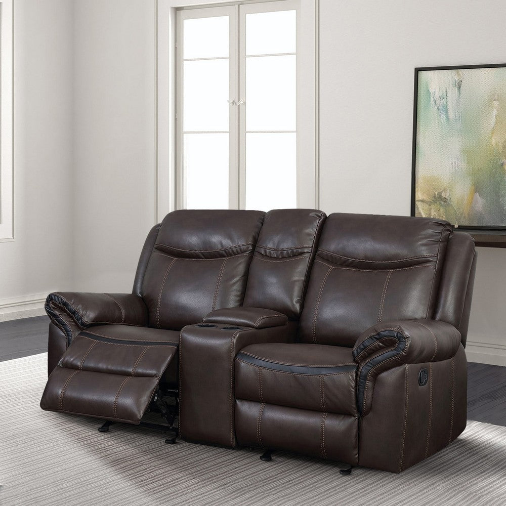 Glider Recliner Loveseat with Leatherette and Flared Padded Arms Brown By Casagear Home BM263109