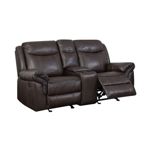 Glider Recliner Loveseat with Leatherette and Flared Padded Arms, Brown By Casagear Home