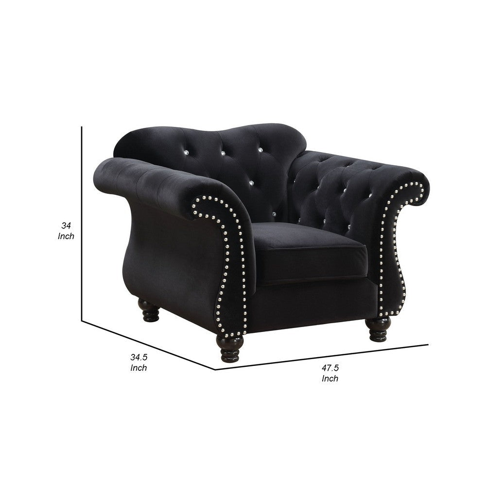 Chair with Flared Design Arms and Button Tufting Black By Casagear Home BM263131