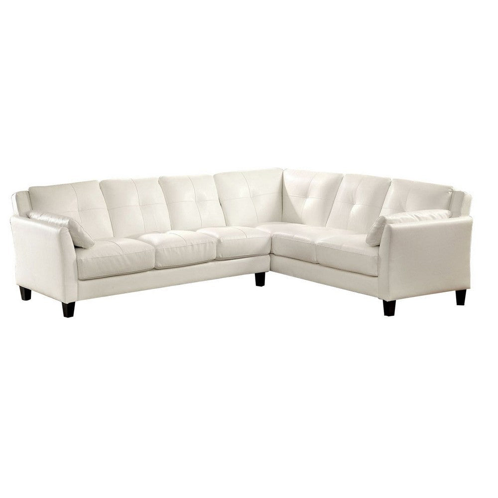 Sectional Sofa with Leatherette and Centre Tufted Stitching White By Casagear Home BM263144