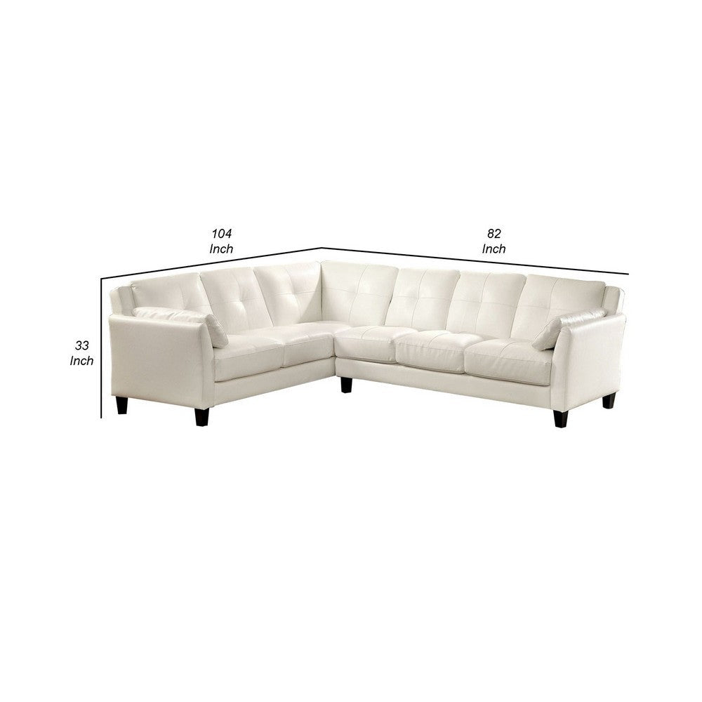 Sectional Sofa with Leatherette and Centre Tufted Stitching White By Casagear Home BM263144