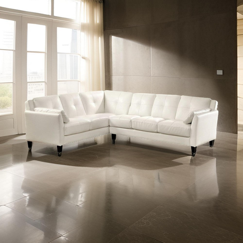 Sectional Sofa with Leatherette and Centre Tufted Stitching White By Casagear Home BM263144