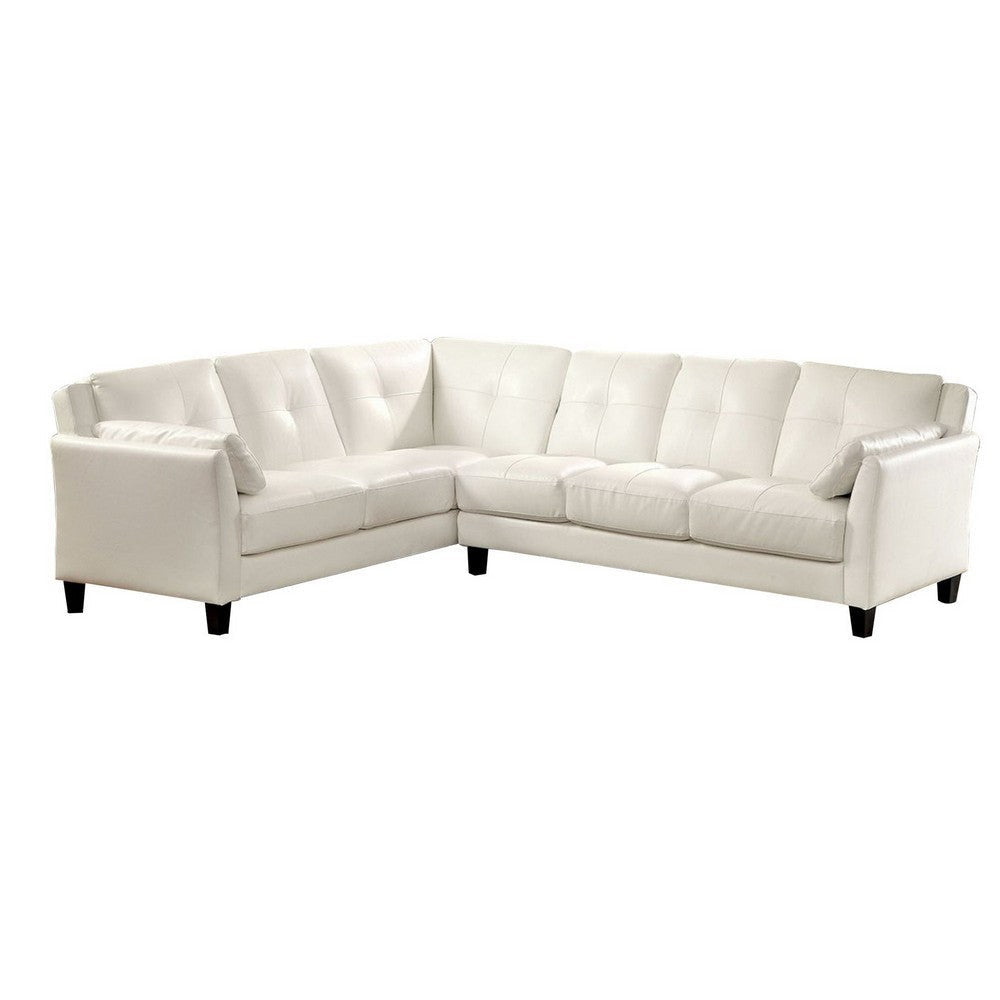 Sectional Sofa with Leatherette and Centre Tufted Stitching, White By Casagear Home