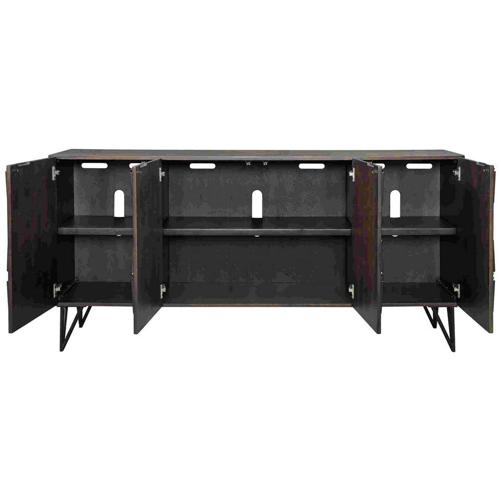 TV Stand with Geometric Front and 3 Shelves Brown By Casagear Home BM263618