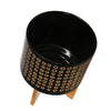 Planter with Wooden Stand and Abstract Design Large Black By Casagear Home BM263804