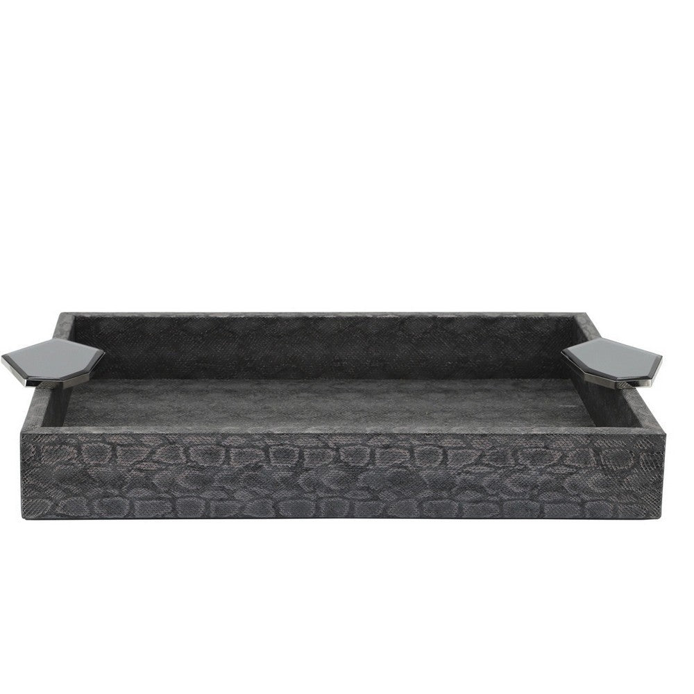 Tray with Leatherette Upholstery and Textured Pattern Set of 2 Gray By Casagear Home BM263857