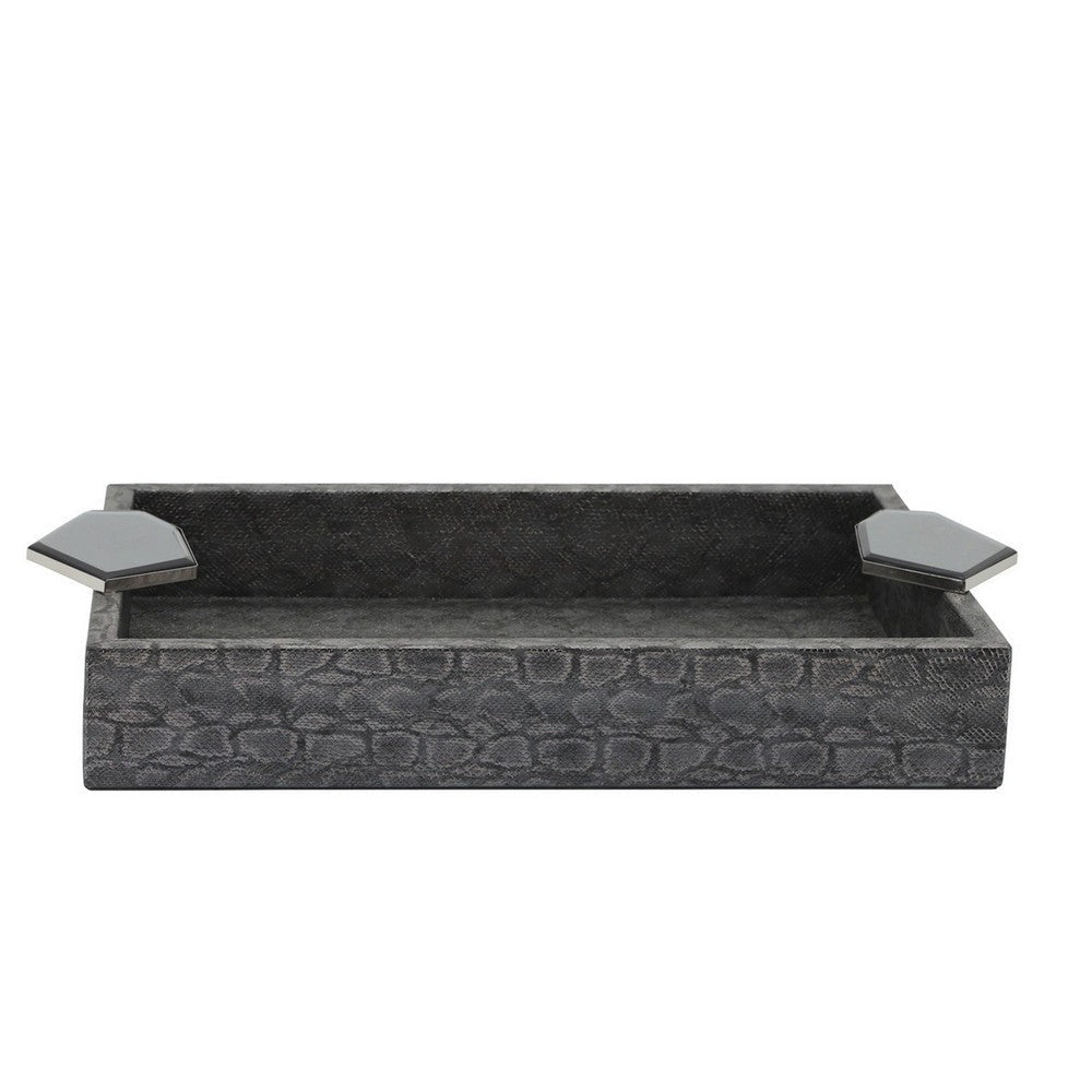 Tray with Leatherette Upholstery and Textured Pattern Set of 2 Gray By Casagear Home BM263857