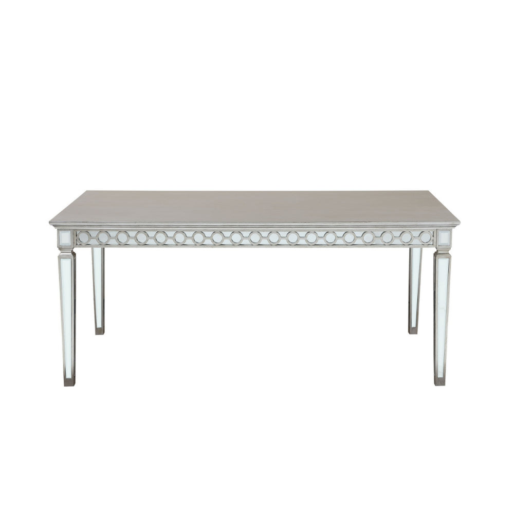 Mirrored Dining Table with Leaf Extension and Raised Apron Silver By Casagear Home BM263896