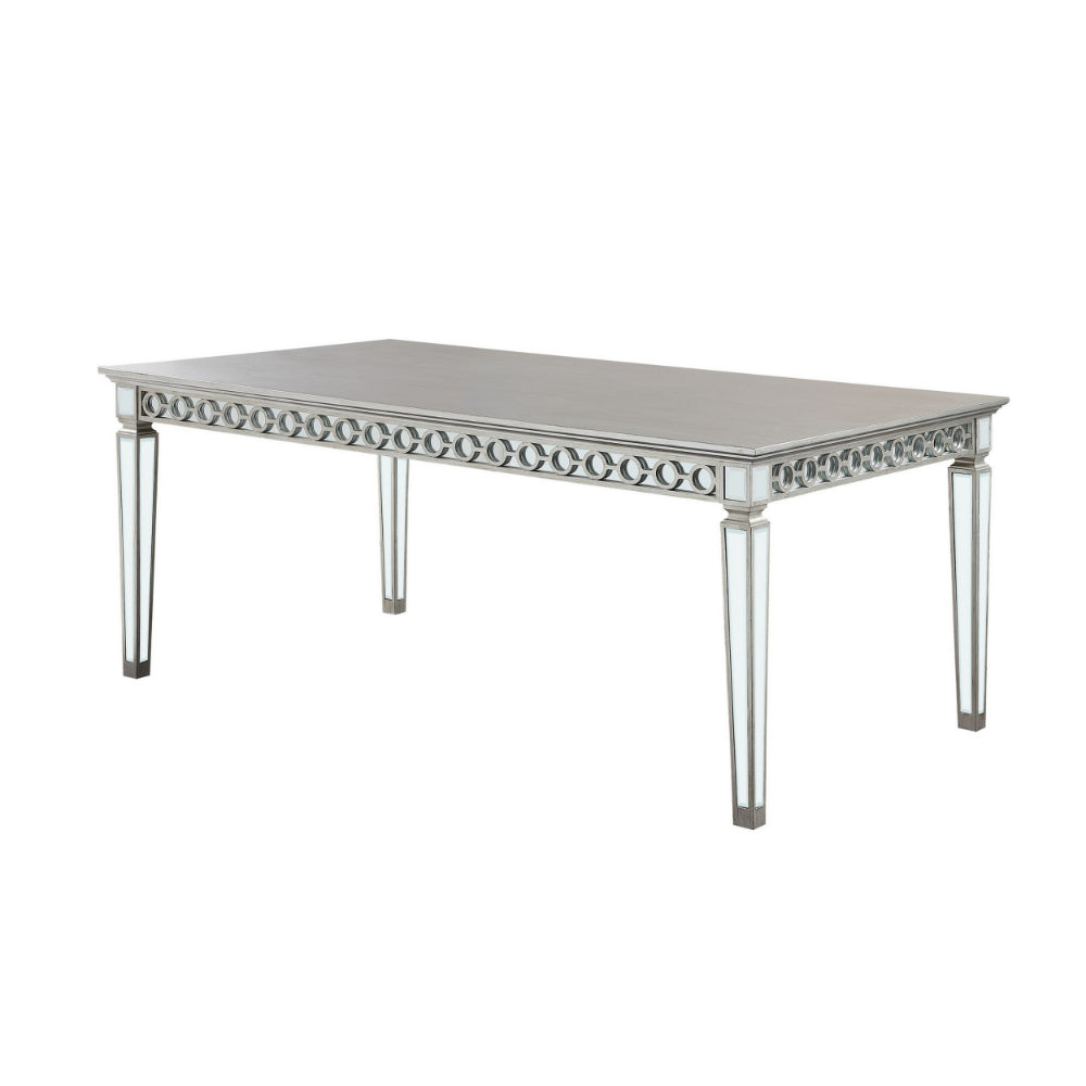 Mirrored Dining Table with Leaf Extension and Raised Apron Silver By Casagear Home BM263896