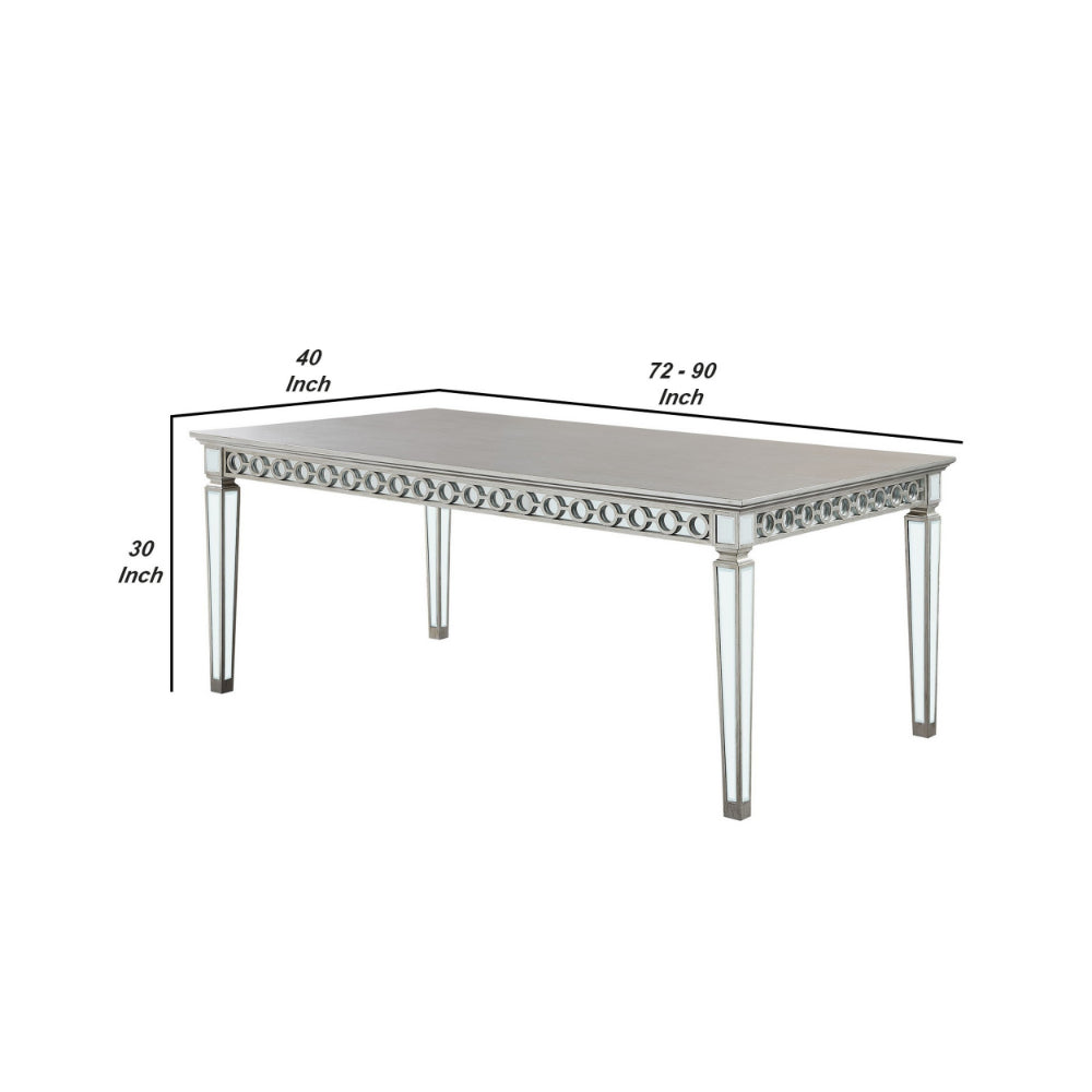 Mirrored Dining Table with Leaf Extension and Raised Apron Silver By Casagear Home BM263896