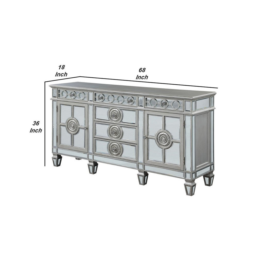 Server with 6 Mirrored Drawers and 2 Single Doors Silver By Casagear Home BM263898