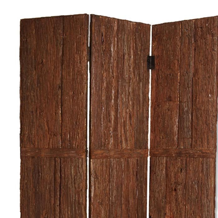 Wooden Foldable 3 Panel Room Divider with Plank Style Small Brown - BM26473 By Casagear Home BM26473