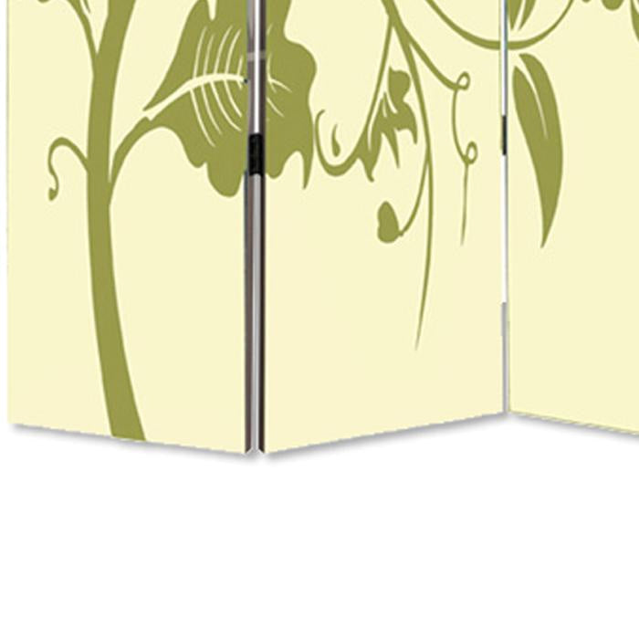 3 Panel Room Divider with Stems and Flower Pattern Cream and Green - BM26494 By Casagear Home BM26494