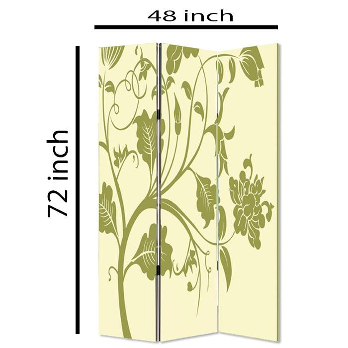 3 Panel Room Divider with Stems and Flower Pattern Cream and Green - BM26494 By Casagear Home BM26494