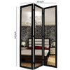 3 Panel Wooden Foldable Mirror Encasing Room Divider Black and Silver By Casagear Home BM26590