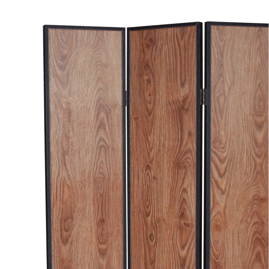 3 Panel Foldable Wooden Screen with Grain Details Brown - BM26601 By Casagear Home BM26601