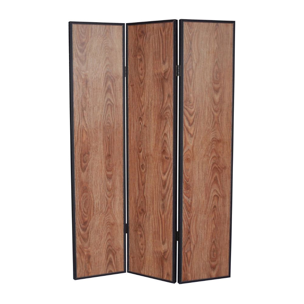 3 Panel Foldable Wooden Screen with Grain Details Brown - BM26601 By Casagear Home BM26601