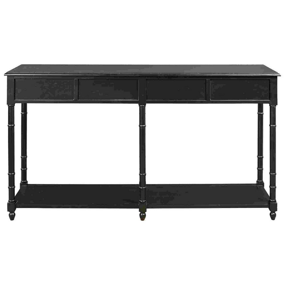 Wooden Console Sofa Table with 4 Spacious Drawers Black By Casagear Home BM266412