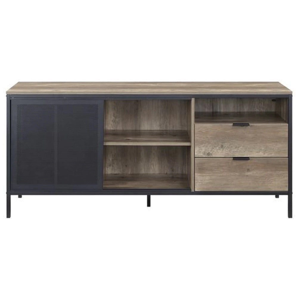 TV Stand with Metal Frame Rustic Oak Brown and Black By Casagear Home BM266445