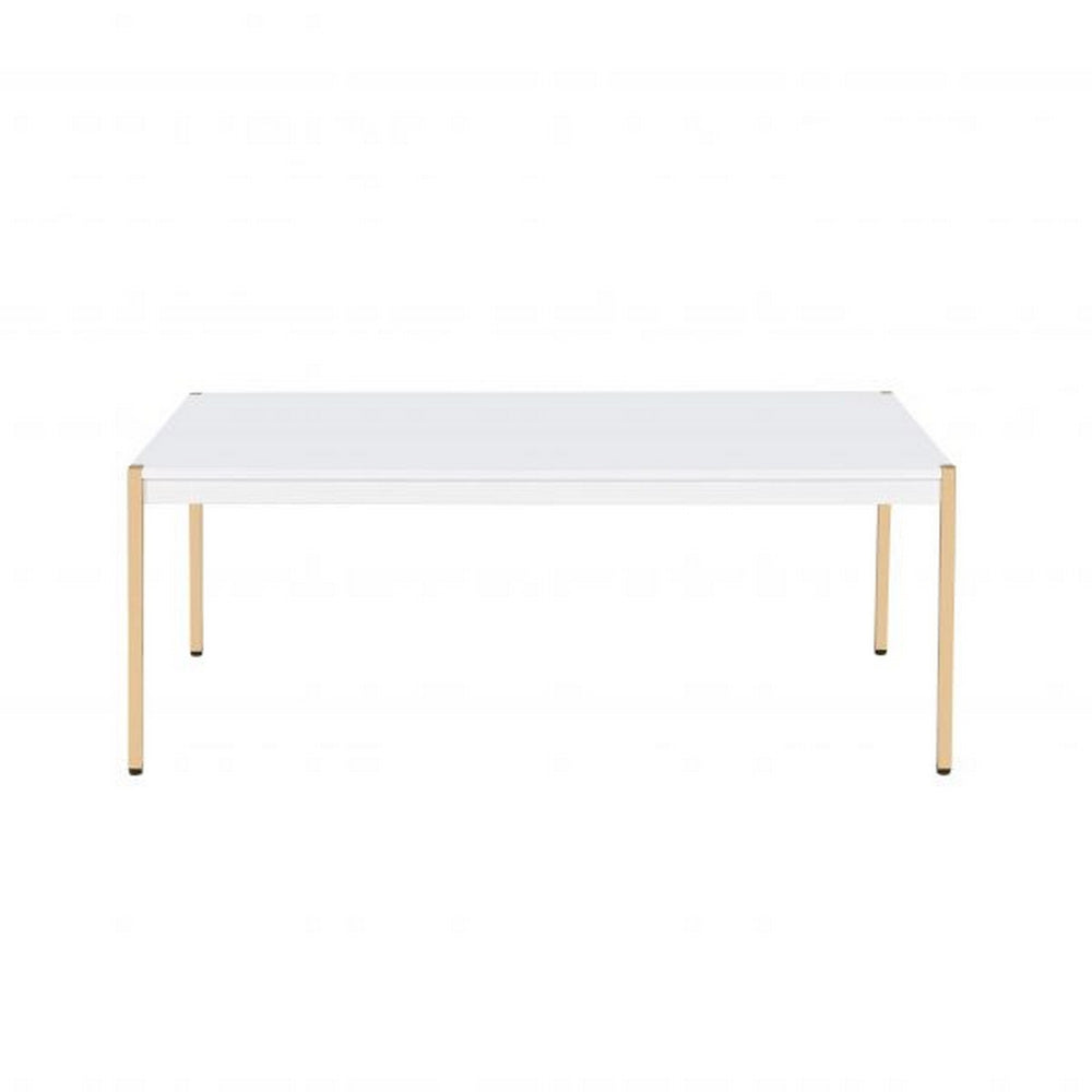 Coffee Table with Metal Tube Legs White and Gold By Casagear Home BM266460