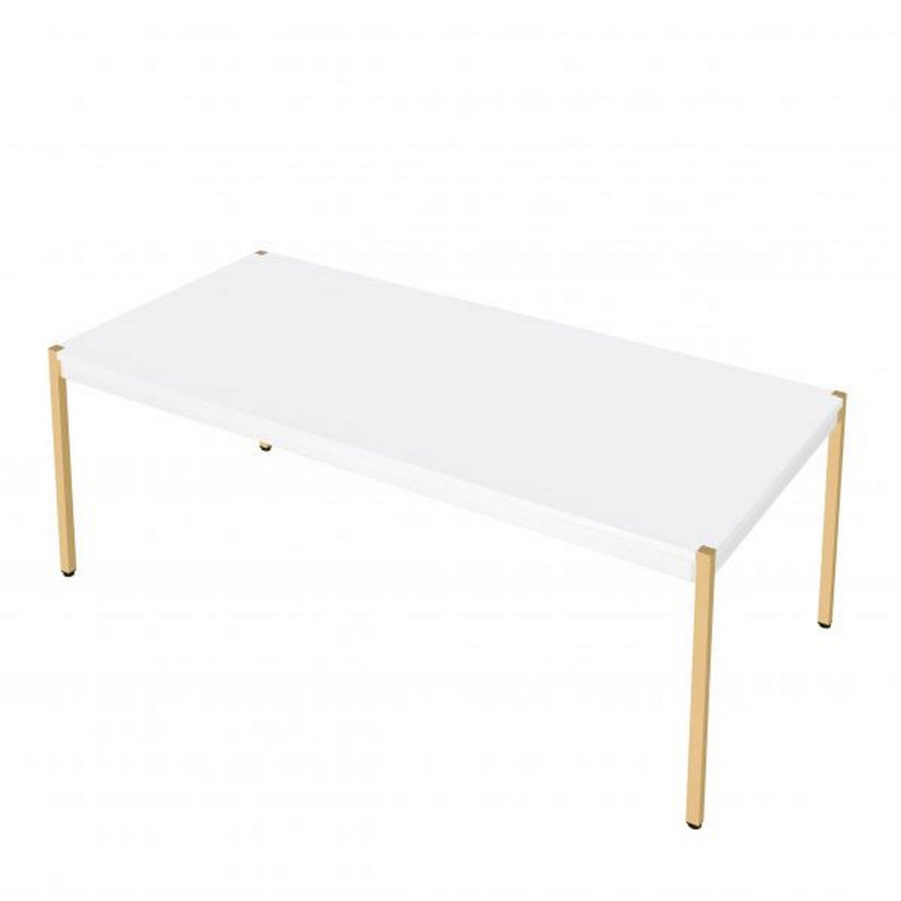 Coffee Table with Metal Tube Legs White and Gold By Casagear Home BM266460