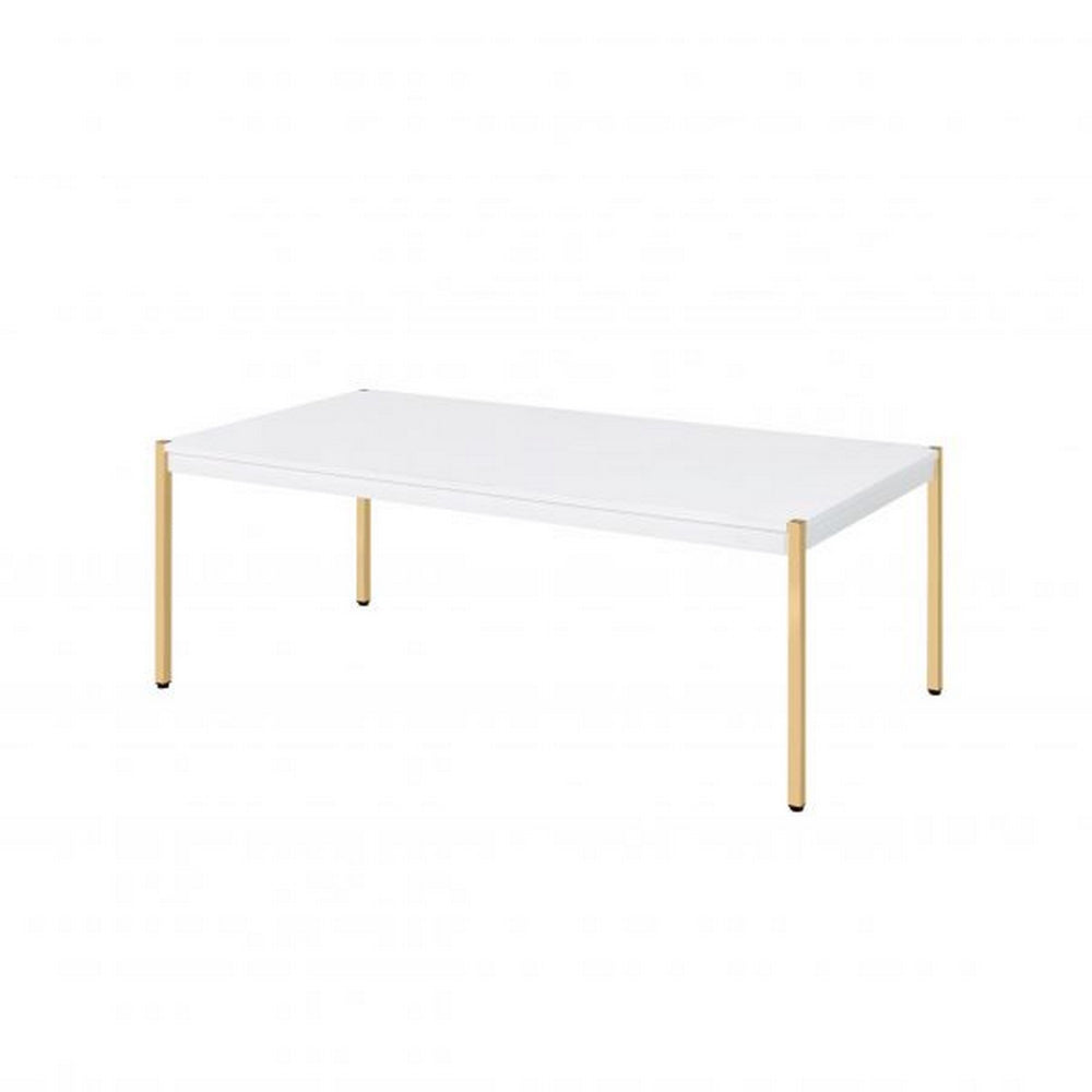 Coffee Table with Metal Tube Legs White and Gold By Casagear Home BM266460