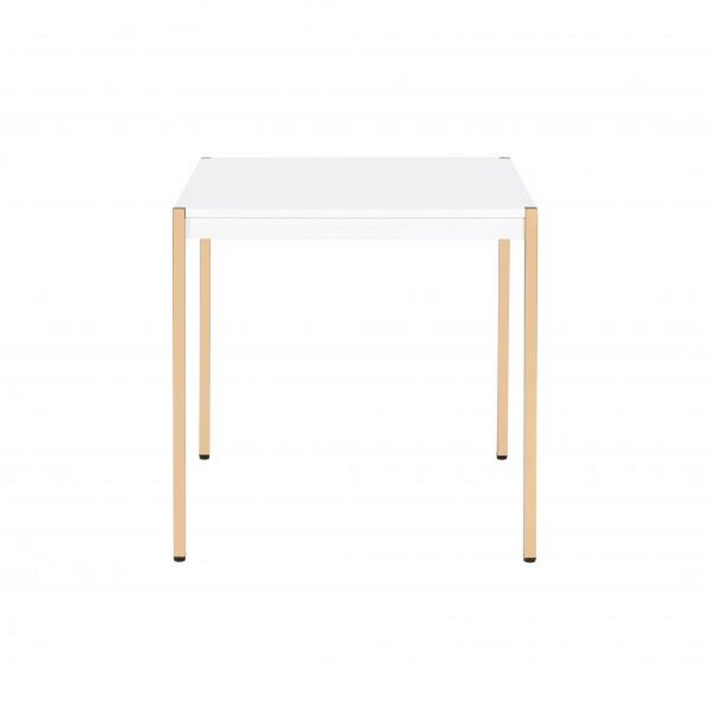 End Table with Metal Tube Legs White and Gold By Casagear Home BM266461