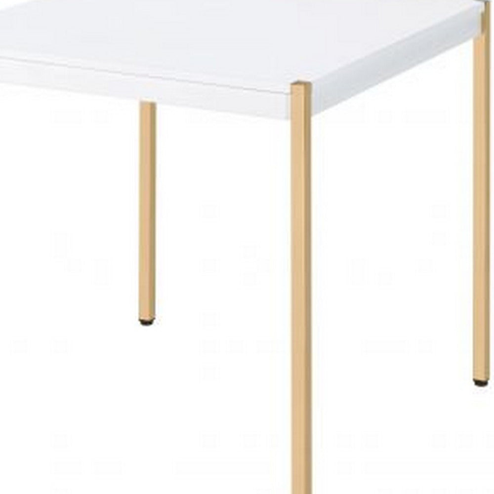 End Table with Metal Tube Legs White and Gold By Casagear Home BM266461