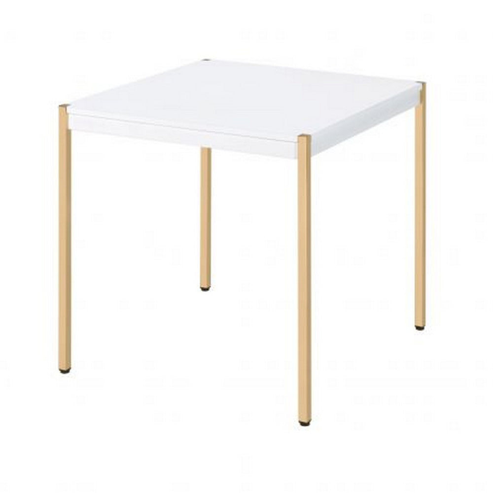 End Table with Metal Tube Legs White and Gold By Casagear Home BM266461